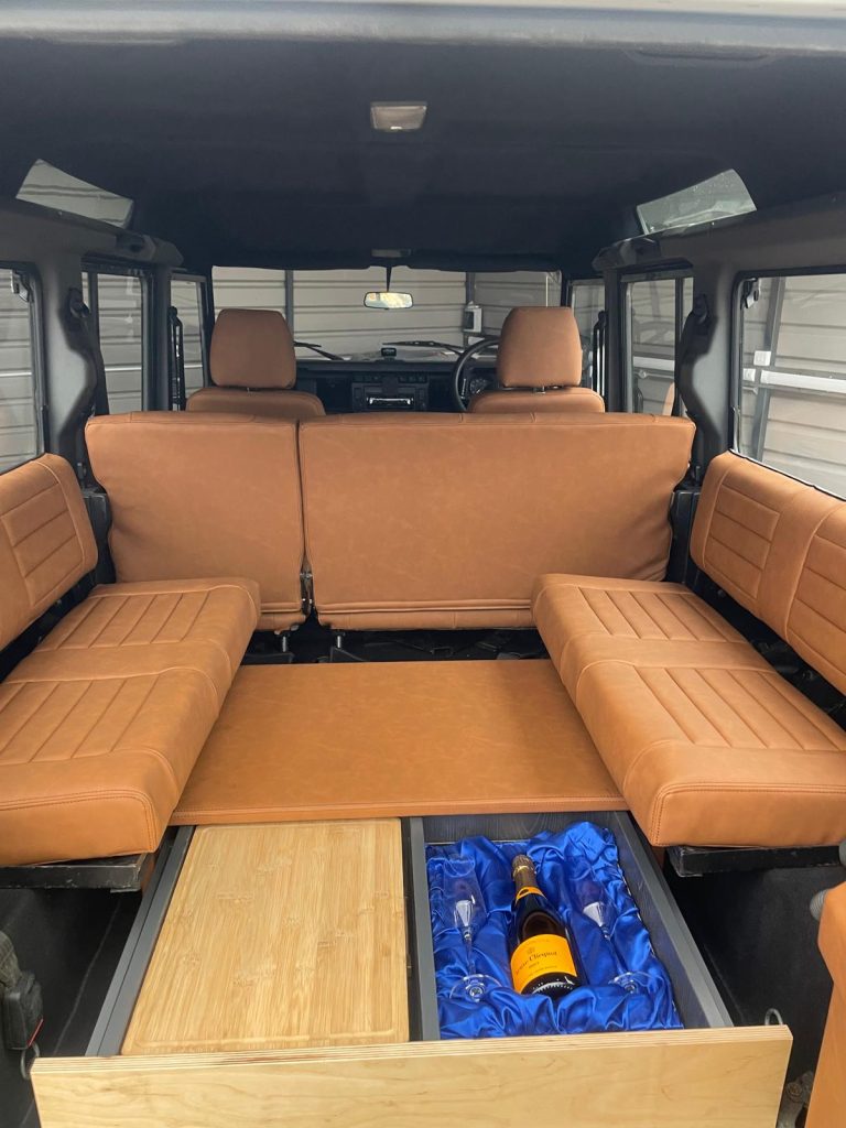 Land Rover Defender 110 x British Green interior and exterior detail
